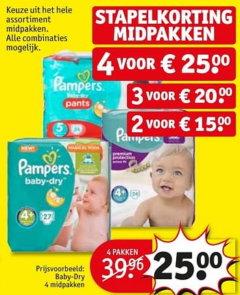 Aanbiedingen Pampers mid- of reuzenpakken baby-dry 4 midpakken - Pampers - Geldig van 17/01/2017 tot 22/01/2017 bij Kruidvat