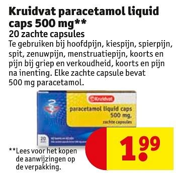 Aanbiedingen Kruidvat paracetamol liquid caps - Huismerk - Kruidvat - Geldig van 17/01/2017 tot 22/01/2017 bij Kruidvat