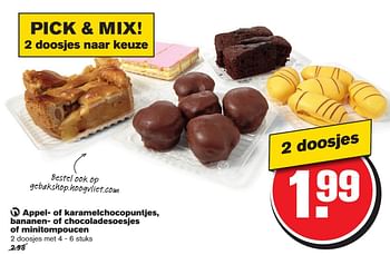 Aanbiedingen Appel- of karamelchocopuntjes, bananen- of chocoladesoesjes of minitompoucen - Huismerk - Hoogvliet - Geldig van 18/01/2017 tot 24/01/2017 bij Hoogvliet