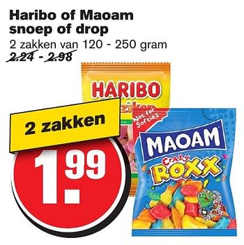Aanbiedingen Haribo of maoam snoep of drop - Haribo - Geldig van 18/01/2017 tot 24/01/2017 bij Hoogvliet