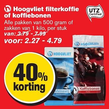 Aanbiedingen Hoogvlietfi lterkoffie of koffiebonen - Huismerk - Hoogvliet - Geldig van 18/01/2017 tot 24/01/2017 bij Hoogvliet