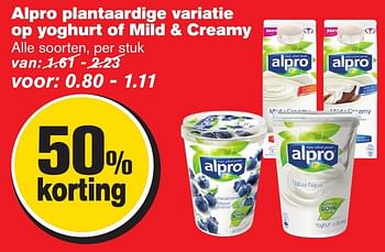 Aanbiedingen Alpro plantaardige variatie op yoghurt of mild + creamy - Alpro Soya - Geldig van 18/01/2017 tot 24/01/2017 bij Hoogvliet