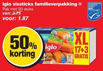 Aanbiedingen Iglo vissticks familieverpakking - Iglo - Geldig van 18/01/2017 tot 24/01/2017 bij Hoogvliet