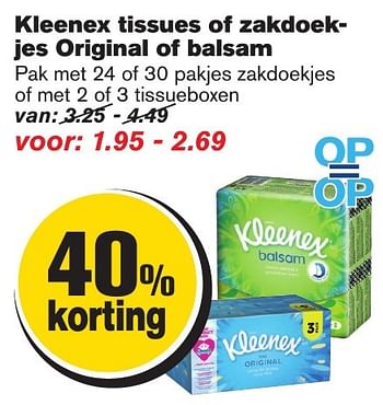Aanbiedingen Kleenex tissues of zakdoekjes original of balsam - Kleenex - Geldig van 18/01/2017 tot 24/01/2017 bij Hoogvliet