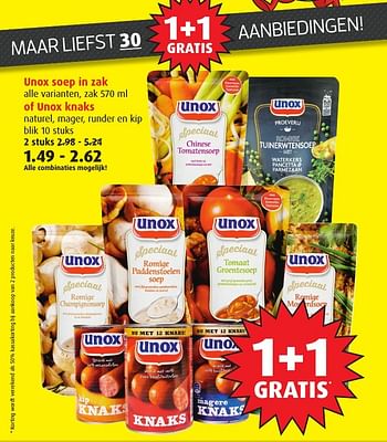 Aanbiedingen Unox soep in zak of unox knaks - Unox - Geldig van 18/01/2017 tot 24/01/2017 bij Boni Supermarkt