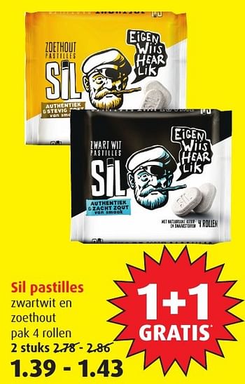 Aanbiedingen Sil pastilles zwartwit en zoethout - Sil - Geldig van 18/01/2017 tot 24/01/2017 bij Boni Supermarkt