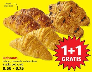 Aanbiedingen Croissants naturel, chocolade en ham-kaas - Huismerk - Boni Supermarkt - Geldig van 18/01/2017 tot 24/01/2017 bij Boni Supermarkt