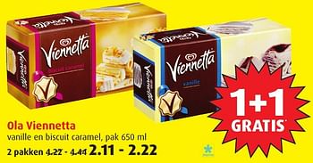 Aanbiedingen Ola viennetta  vanille en biscuit caramel - Ola - Geldig van 18/01/2017 tot 24/01/2017 bij Boni Supermarkt