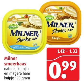 Aanbiedingen Milner smeerkaas - Milner - Geldig van 18/01/2017 tot 24/01/2017 bij Boni Supermarkt