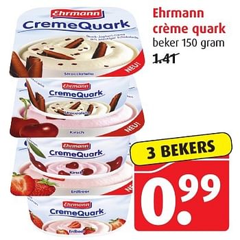 Aanbiedingen Ehrmann crème quark - Ehrmann - Geldig van 18/01/2017 tot 24/01/2017 bij Boni Supermarkt