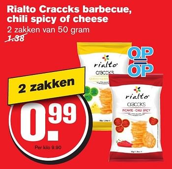 Aanbiedingen Rialto craccks barbecue, chili spicy of cheese - Rialto - Geldig van 18/01/2017 tot 24/01/2017 bij Hoogvliet