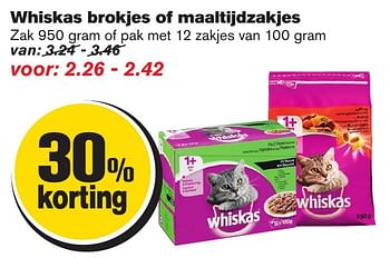 Aanbiedingen Whiskas brokjes of maaltijdzakjes - Whiskas - Geldig van 18/01/2017 tot 24/01/2017 bij Hoogvliet