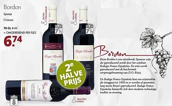 Aanbiedingen Bordon spanje crianza - Rode wijnen - Geldig van 15/01/2017 tot 28/01/2017 bij Mitra