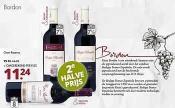 Aanbiedingen Bordon gran reserva - Rode wijnen - Geldig van 15/01/2017 tot 28/01/2017 bij Mitra