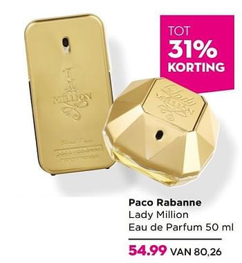 Aanbiedingen Paco rabanne lady million eau de parfum 50 ml - Paco Rabanne - Geldig van 02/01/2017 tot 29/01/2017 bij Ici Paris XL