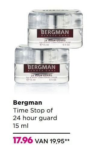 Aanbiedingen Bergman time stop of 24 hour guard 15 ml - Bergman - Geldig van 02/01/2017 tot 29/01/2017 bij Ici Paris XL