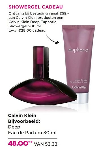 Aanbiedingen Calvin klein deep eau de parfum 30 ml - Calvin Klein - Geldig van 02/01/2017 tot 29/01/2017 bij Ici Paris XL