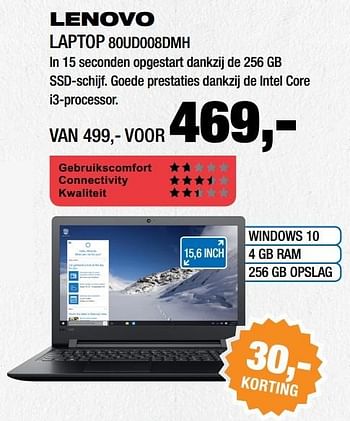 Aanbiedingen Lenovo laptop 80ud008dmh - Lenovo - Geldig van 15/01/2017 tot 29/01/2017 bij Electro World