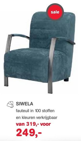 Aanbiedingen Siwela fauteuil in 100 stoffen en kleuren verkrijgbaar - Huismerk - Trendhopper - Geldig van 11/01/2017 tot 29/01/2017 bij Trendhopper