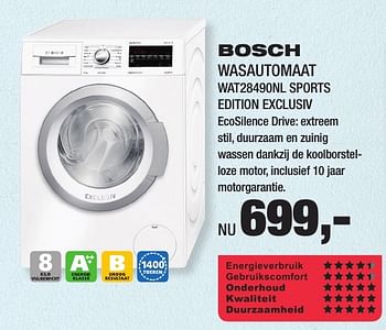 Aanbiedingen Bosch wasautomaat wat28490nl sports edition exclusiv - Bosch - Geldig van 16/01/2017 tot 29/01/2017 bij Electro World