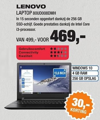 Aanbiedingen Lenovo laptop 80ud008dmh - Lenovo - Geldig van 16/01/2017 tot 29/01/2017 bij Electro World