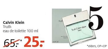 Aanbiedingen Calvin klein truth eau de toilette 100 ml - Calvin Klein - Geldig van 16/01/2017 tot 29/01/2017 bij Etos