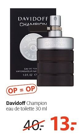 Aanbiedingen Davidoff champion eau de toilette 30 m - Davidoff - Geldig van 16/01/2017 tot 29/01/2017 bij Etos