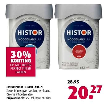 Aanbiedingen Histor perfect finish lakken - Histor - Geldig van 16/01/2017 tot 29/01/2017 bij Hubo