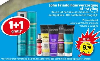 Aanbiedingen Luxurious volume shampoo volume - John Frieda - Geldig van 17/01/2017 tot 29/01/2017 bij Trekpleister