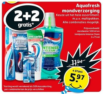 Aanbiedingen Mondwater en tandpasta intense clean - Aquafresh - Geldig van 17/01/2017 tot 29/01/2017 bij Trekpleister