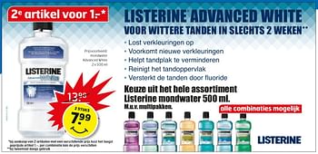 Aanbiedingen Mondwater advanced white - Listerine - Geldig van 17/01/2017 tot 29/01/2017 bij Trekpleister