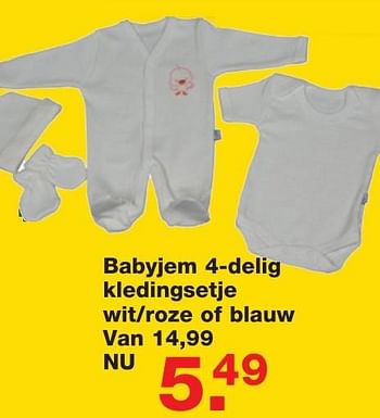 Aanbiedingen Babyjem 4-delig kledingsetje wit-roze of blauw - BabyJem - Geldig van 06/01/2017 tot 30/01/2017 bij Baby & Tiener Megastore