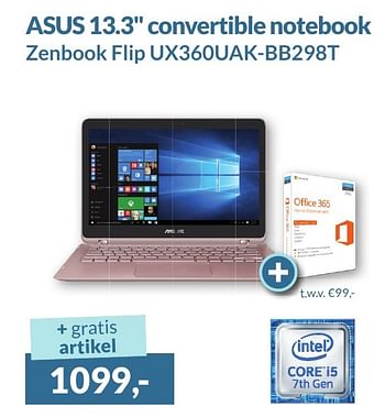 Aanbiedingen Asus convertible notebook zenbook flip ux360uak-bb298t - Asus - Geldig van 01/01/2017 tot 31/01/2017 bij Alternate