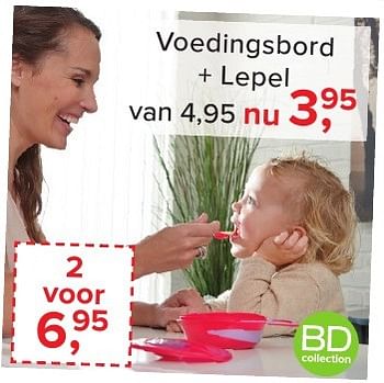 Aanbiedingen Voedingsbord + lepel - BD Collection - Geldig van 02/01/2017 tot 29/01/2017 bij Baby-Dump