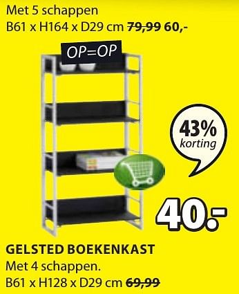 Aanbiedingen Gelsted boekenkast - Huismerk - Jysk - Geldig van 16/01/2017 tot 29/01/2017 bij Jysk
