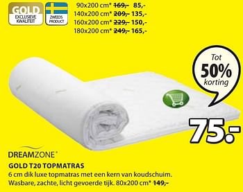 Aanbiedingen Gold t20 topmatras - DreamZone - Geldig van 16/01/2017 tot 29/01/2017 bij Jysk