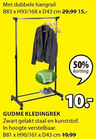 Aanbiedingen Gudme kledingrek - Huismerk - Jysk - Geldig van 16/01/2017 tot 29/01/2017 bij Jysk