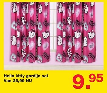 Aanbiedingen Hello kitty gordijn set - Huismerk - Baby &amp; Tiener Megastore - Geldig van 29/01/2017 tot 20/02/2017 bij Baby & Tiener Megastore