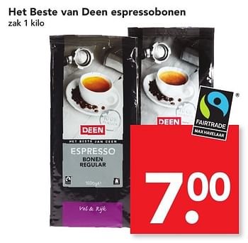 Aanbiedingen Het beste van deen espressobonen - Huismerk deen supermarkt - Geldig van 22/01/2017 tot 28/01/2017 bij Deen Supermarkten