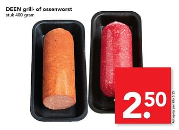 Aanbiedingen Deen grill- of ossenworst - Huismerk deen supermarkt - Geldig van 22/01/2017 tot 28/01/2017 bij Deen Supermarkten