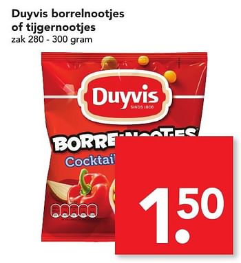 Aanbiedingen Duyvis borrelnootjes of tijgernootjes - Duyvis - Geldig van 22/01/2017 tot 28/01/2017 bij Deen Supermarkten