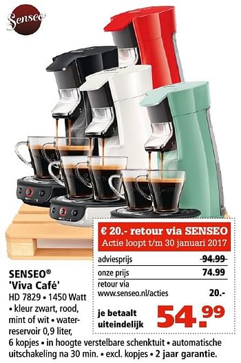 Aanbiedingen Philips senseo viva caféhd 7829 - Philips - Geldig van 19/01/2017 tot 01/02/2017 bij Marskramer