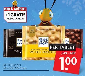 Aanbiedingen Rittersport - Ritter Sport - Geldig van 22/01/2017 tot 28/01/2017 bij Deka Markt