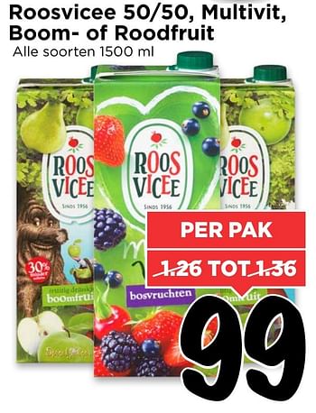 Aanbiedingen Roosvicee 50-50, multivit, boom- of roodfruit - Roosvicee - Geldig van 22/01/2017 tot 28/01/2017 bij Vomar