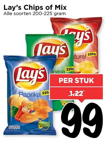 Aanbiedingen Lay`s chips of mix - Lay's - Geldig van 22/01/2017 tot 28/01/2017 bij Vomar