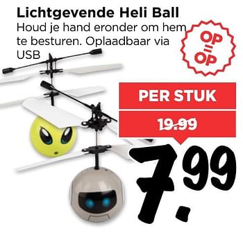 Aanbiedingen Lichtgevende heli ball houd je hand eronder om hem te besturen. oplaadbaar via usb - Huismerk Vomar - Geldig van 22/01/2017 tot 28/01/2017 bij Vomar