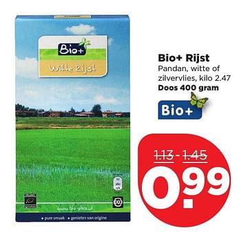 Aanbiedingen Bio+ rijst pandan, witte of zilvervlies - Bio+ - Geldig van 22/01/2017 tot 28/01/2017 bij Plus