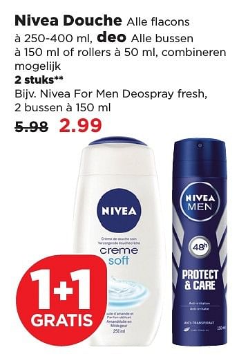 Aanbiedingen Nivea for men deospray fresh - Nivea - Geldig van 22/01/2017 tot 28/01/2017 bij Plus