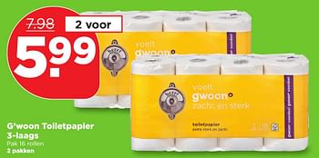 Aanbiedingen G`woon toiletpapier 3-laags - Gâ€™woon - Geldig van 22/01/2017 tot 28/01/2017 bij Plus