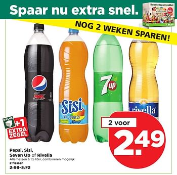 Aanbiedingen Pepsi, sisi, seven up of rivella - Huismerk - Plus - Geldig van 22/01/2017 tot 28/01/2017 bij Plus